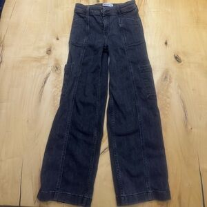 Abercrombie Kids Girls High Rise Wide Leg Charcoal Gray Jeans